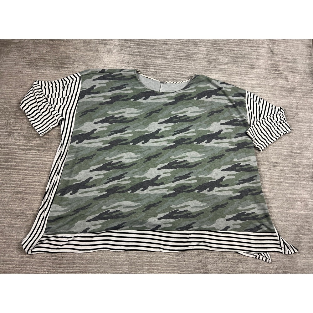 Unbranded T-Shirt Womens XXXL Green Camouflage Striped Mixed Media Tunic Top